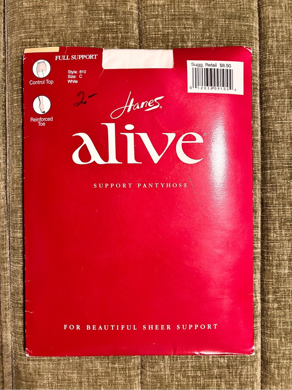 NOS Vintage Hanes Alive White Support Pantyhose, Size C